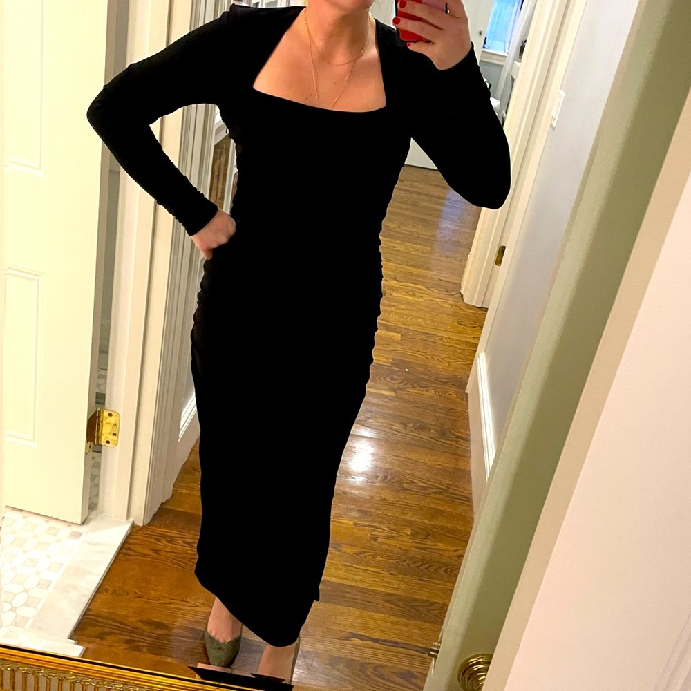 GANNI black ruched formal dress.